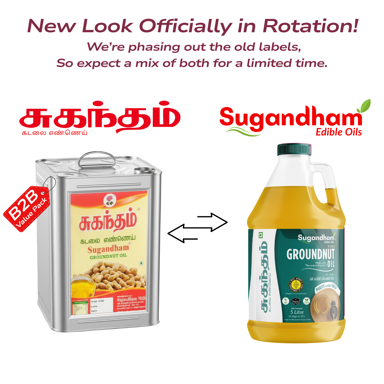 Sugandham Groundnut Oil / Peanut Oil ( Chekku / Ghani ) / கடலை எண்ணெய் 15 Kg - Tin